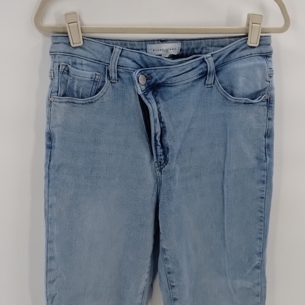 Risen denim jeans skinny frayed 31 hem light high waisted Crossover waist - Picture 2 of 11